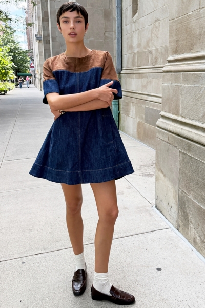 Emmy Denim Faux-Suede Mini Dress