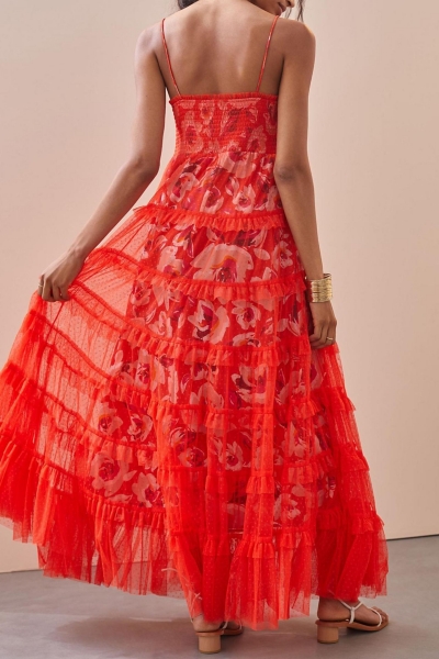chinese dress ladies V-Neck Lace-Up Mermaid Tulle Maxi Formal Prom Dress with Sequin Lace