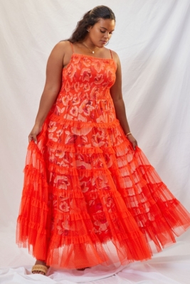 anthropologie tiered tulle maxi dress