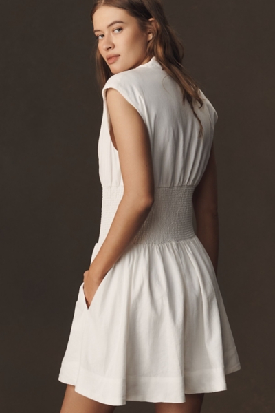 The Tommie Cap-Sleeve Smocked Front-Zip Shirt Dres | Nuuly