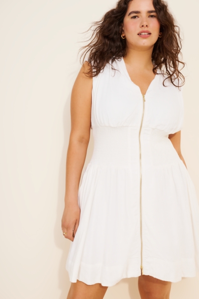 The Tommie Cap-Sleeve Smocked Front-Zip Shirt Dres | Nuuly