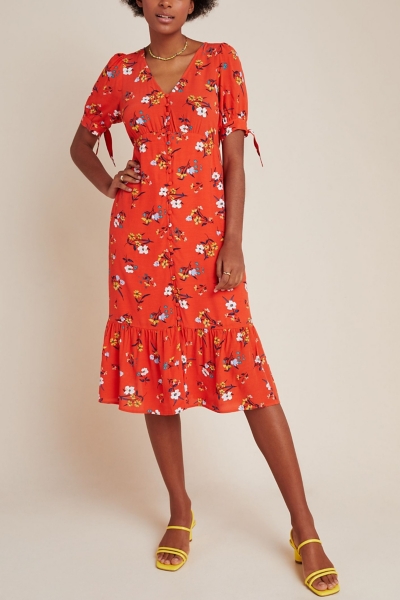 knee length dresses for ladies Eudora Printed Tiered Midi Dress