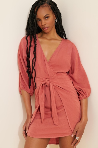 knee length dresses for ladies Women's Linen Wrap Mini Dress – Lucca Couture main image 1