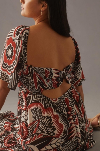 chinese dress ladies By Anthropologie Long-Sleeve Smocked Tiered Maxi Dress