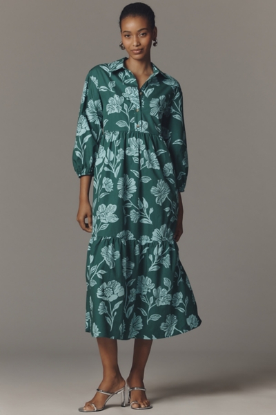 a line summer midi dresses Pink Floral-Print Midi Summer Dress with Buttons Pink Floral / Medium main image 0