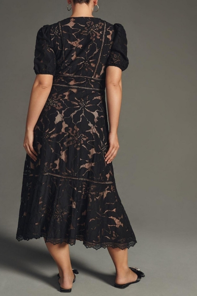 chinese dress ladies Puff Sleeves Lace Midi Dress main image 0