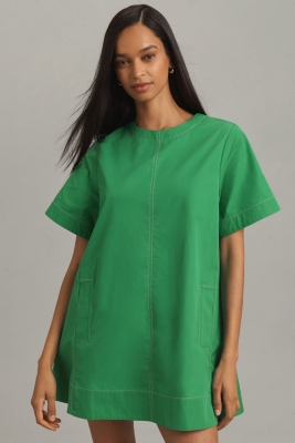 Short-Sleeve Crew-Neck Swing Mini Dress