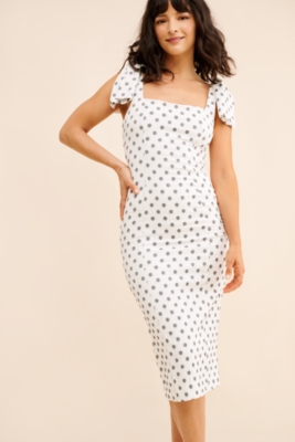 Bow Shoulder Slim Midi Dress