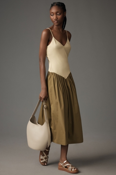 Sleeveless Ribbed Poplin Twofer Midi Dress | Nuuly