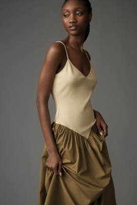 Sleeveless Ribbed Poplin Twofer Midi Dress | Nuuly