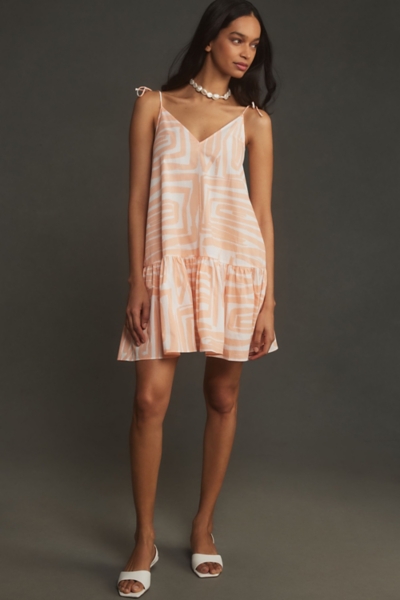 knee length dresses for ladies Square Neck Flounce Sleeve Mini Dress Tan / L main image 1