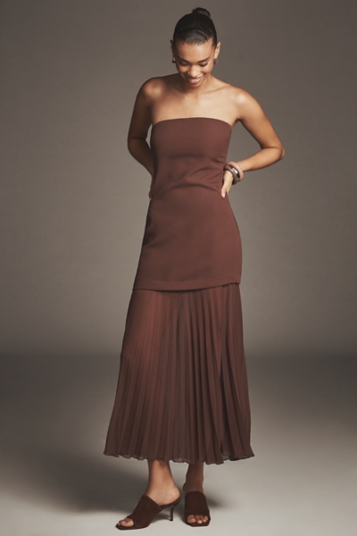 strapless twofer sheer dress anthropologie By Anthropologie Strapless Twofer Pleated Midi Dress at Mall of America in  Bloomington, MN