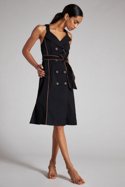 knee length dresses for ladies Women's Just As I Said Blue Cotton Patterned Denim Belted Midi Dress | Size: L main image 1