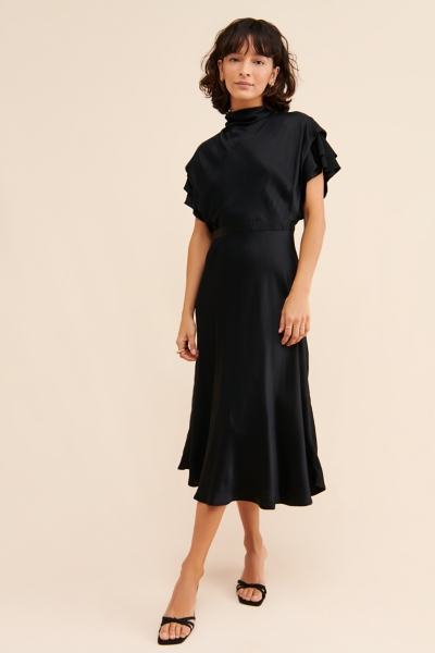 green ruffle midi dress 21Six ELISABETH MINT SILK RUFFLES DRESS