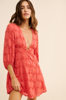 Jacquard Plunge Mini Dress | Nuuly