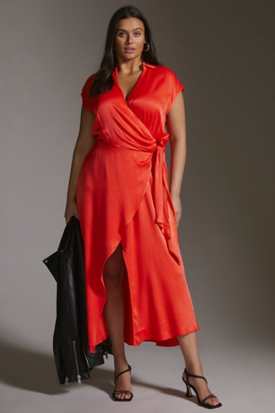 knee length dresses for ladies Rouge Red Tulip Hem Midi Wrap Dress Medium main image 1