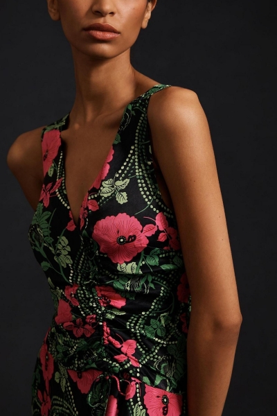 knee length dresses for ladies Pica Floral Ruched Cowl Neck Midi Dress – Oh Hello Clothing main image 0