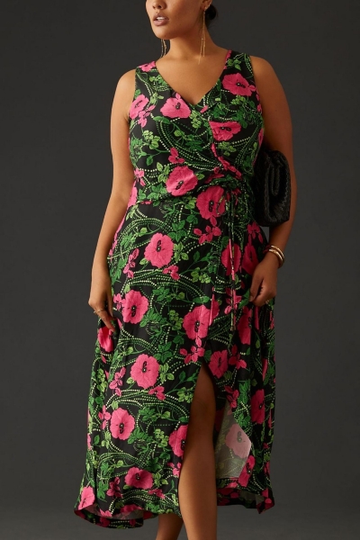 knit wrap midi dress Hunter Green Ribbed Knit V-neck Wrap Midi Dress Large