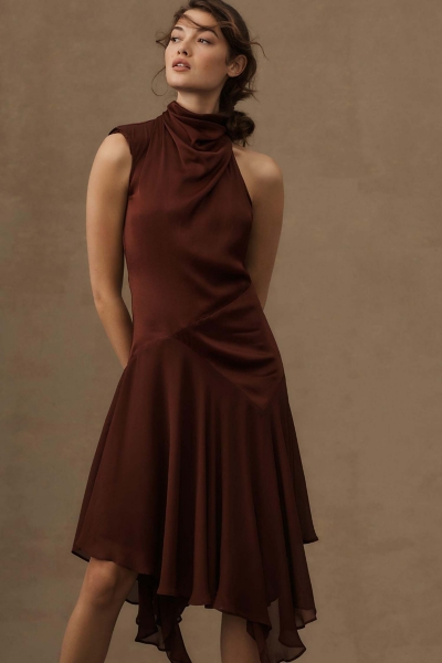 Mock-Neck Asymmetrical Draped Midi Dress | Nuuly
