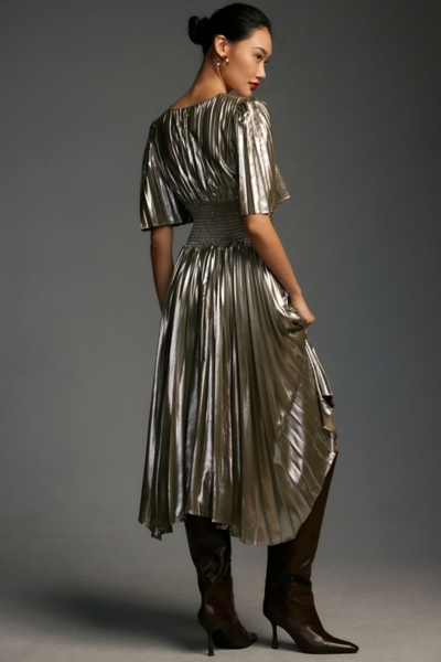 Short-Sleeve Metallic Cutout Midi Dress | Nuuly