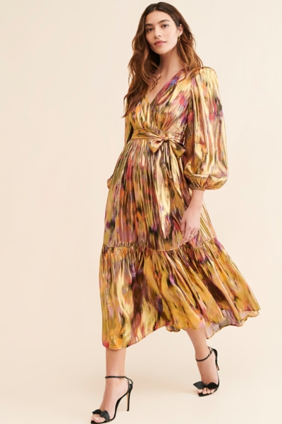 slim fit dress slacks Rose Gold Sequin Long Sleeve Wrap Front Midi Dress