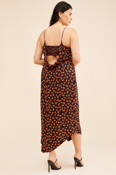 Sleeveless Draped-Back Asymmetrical Slip Midi Dres | Nuuly