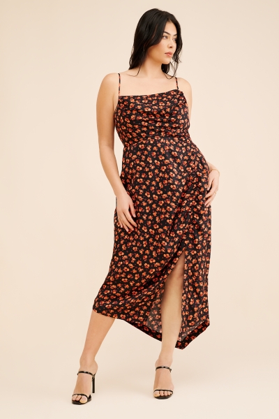 blue dress for baby girl Yvette Slip Maxi Dress With Asymmetrical Hem - Black main image 0
