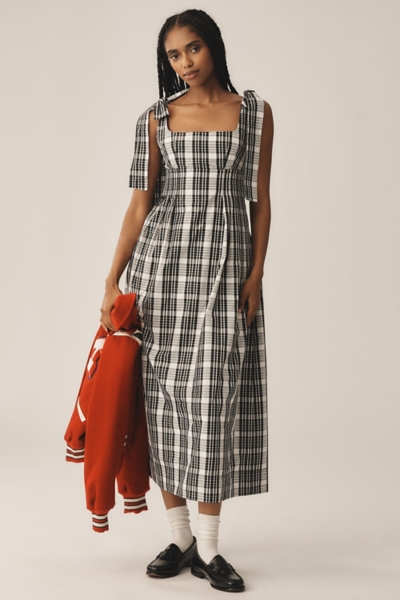 SQUARE NECK FRONT TIE CORSET DETAIL MIDI DRESS