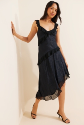 V-Neck Ruffle Asymmetrical Midi Dress Nuuly - Main Image