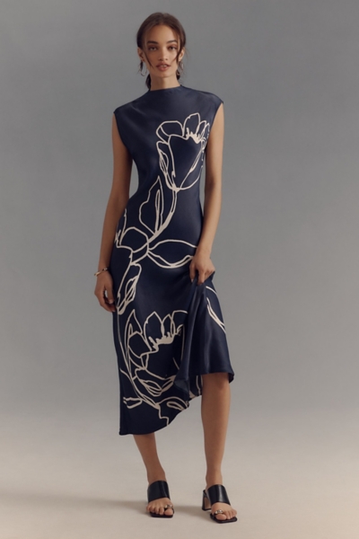 knee length dresses for ladies Lily Slip Dress in Midnight Blue – Nola London main image 0