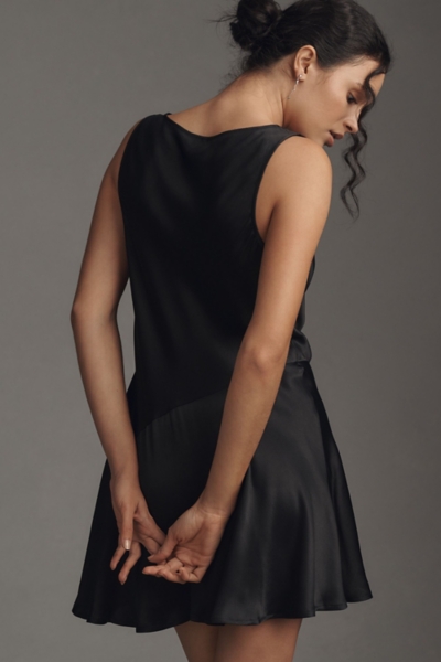 navy blue dress for baby girl Deep Plunge Cowl Neck Mini Dress - Garage - Black