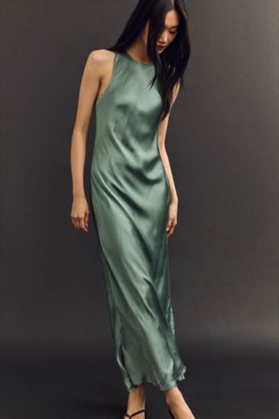 long green satin slip dress SATIN SLIP DRESS- LIME GREEN MAGNOLIA – LAVISH main image 1