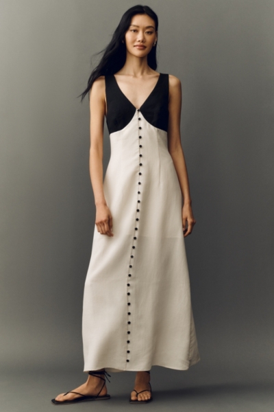 knee length dresses for ladies Linen Maxi Dress with Puff Sleeves - Linen Wrap Dress in Navy - Summer Plus Size Dress main image 0