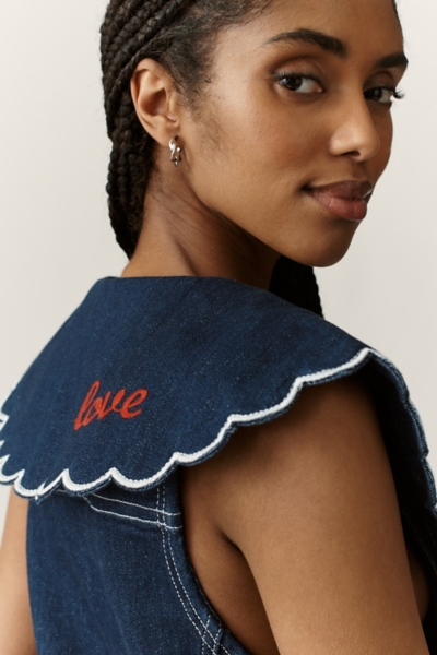 scalloped denim dress Cheyenne Scallop Denim Mini Dress / Indigo Blue | MESHKI