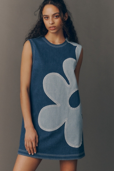 Sleeveless Floral Denim Mini Dress | Nuuly