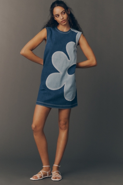 Sleeveless Floral Denim Mini Dress | Nuuly