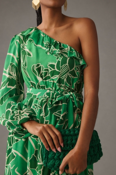 one shoulder ruffle dress pattern Sorority One-Shoulder Ruffle Trim Dress White