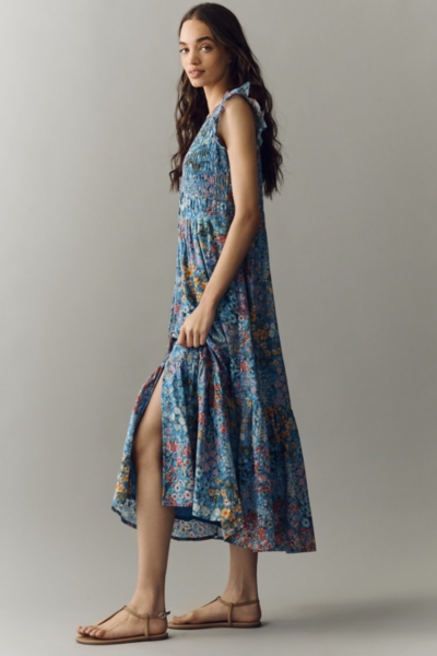vaeda midi dress Vaeda Ribbed Tie Dress in Slate Blue