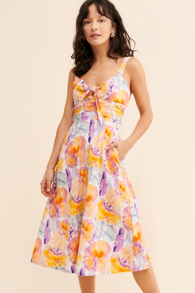 midi dress with tie back Mid Wash Denim Tie-Back Pedro Midi Dress