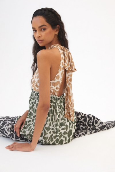 knee length dresses for ladies Leopard Print Backless Maxi Dress main image 1