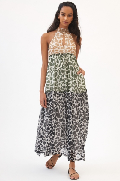 fitted lace wedding dress Earthbound Green Paisley Halter Maxi Dress main image 0