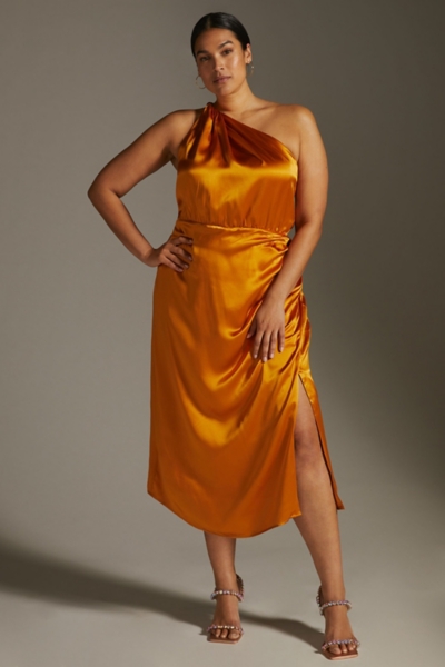 knee length dresses for ladies Zora One Shoulder Pleated Midi Dress main image 1