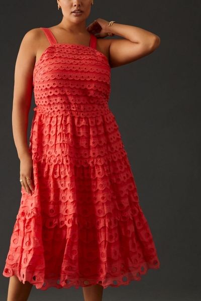 knee length dresses for ladies Love Found Olive Eyelet Tiered Midi Dress – Shop the Mint main image 1