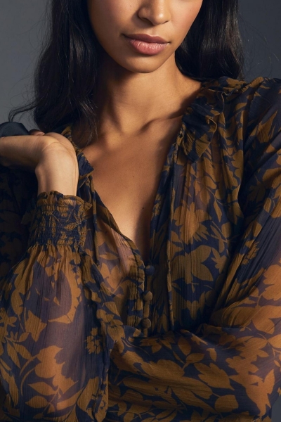 sachin and babi light blue dress Blue Abstract Printed Chiffon Flare Sleeve Mini Dress main image 0