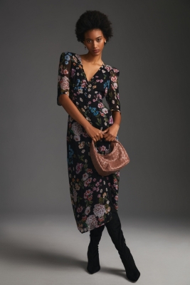 Puff-Sleeve Floral Midi Dress | Nuuly