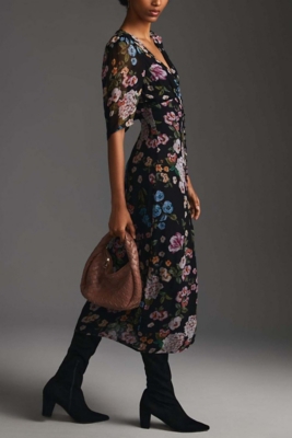 Puff-Sleeve Floral Midi Dress | Nuuly