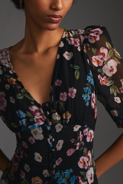 knee length dresses for ladies Sofia Smocked Puff Sleeve Dress M / Floral Print / Final Sale main image 1
