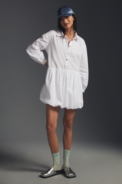 knee length dresses for ladies Poplin Shirt Bubble Hem Dress L/S – Sunset Boutique main image 0
