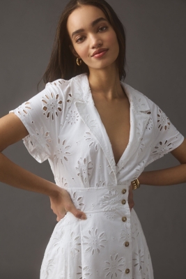 【mmm】Ameri EYELET LACE SHIRT DRESS Petite Long Sleeve Eyelet Shirt Dress | White House Black Market