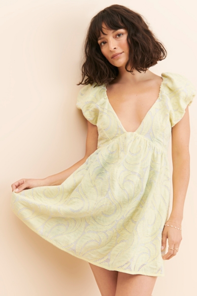 deep v neck puff sleeve dress Suede V-neck Puff Sleeve Mini Dress
